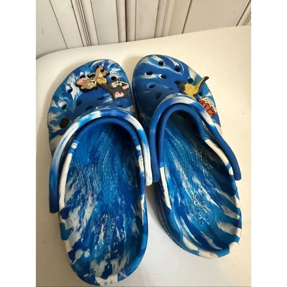 Crocs Girls Classic Marbled Slip On Clogs With Jibbitz Charms Blue Size C11